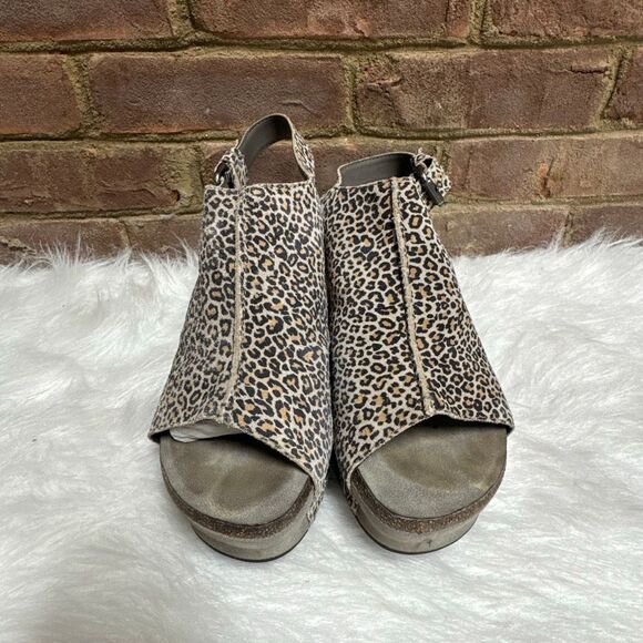 OTBT Women’s Jaunt Stone Cheetah Leather Wedge Platform Open Toe Sz 10 - Picture 2 of 11